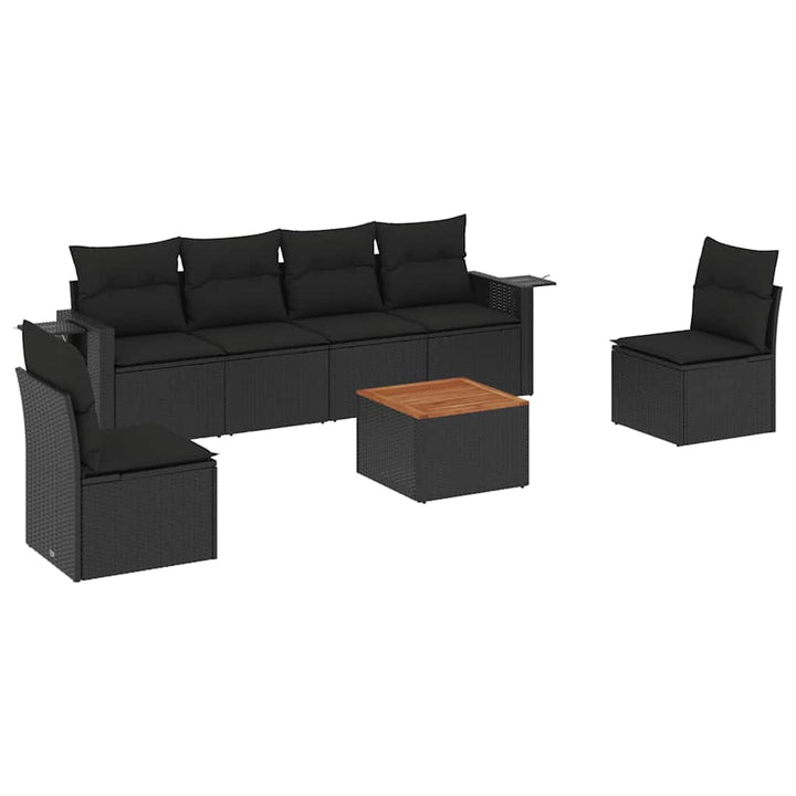 sofasæt til haven 7 dele med hynder polyrattan sort