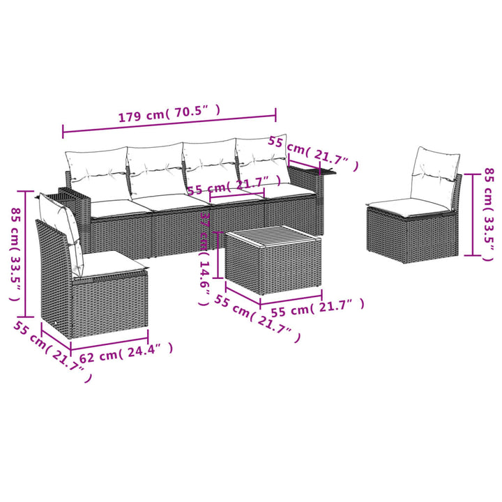 havesofasæt 7 dele med hynder polyrattan beige