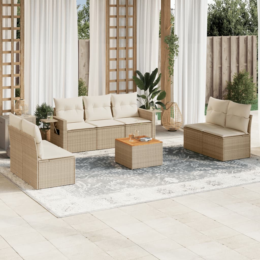 sofasæt til haven 8 dele med hynder polyrattan beige