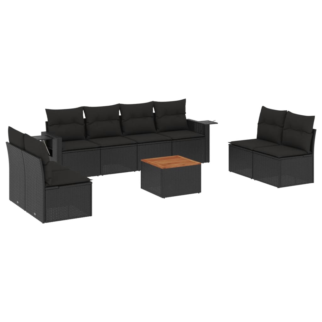 sofasæt til haven 9 dele med hynder polyrattan sort
