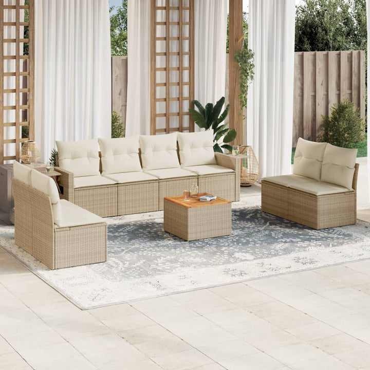 sofasæt til haven 9 dele med hynder polyrattan beige