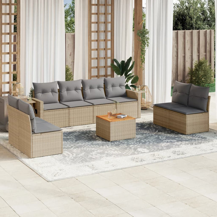 spisebordssæt til haven 9 dele med hynder polyrattan beige