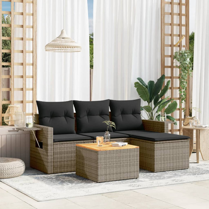 sofasæt 5 dele med hynder polyrattan grå
