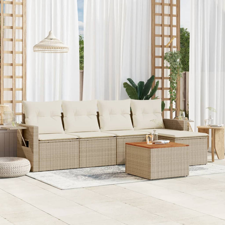 sofasæt til haven 6 dele med hynder polyrattan beige