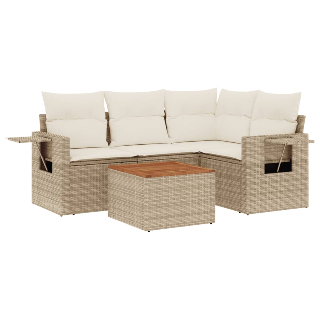sofasæt til haven 5 dele med hynder polyrattan beige