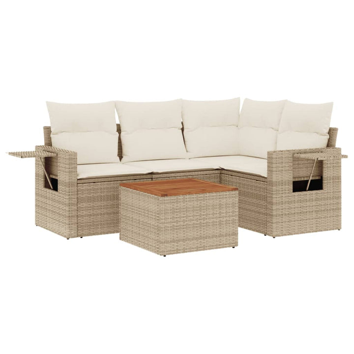 sofasæt til haven 5 dele med hynder polyrattan beige