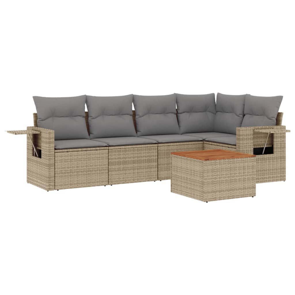 havesofasæt 6 dele med hynder polyrattan beige