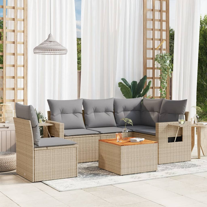 havesofasæt 6 dele med hynder polyrattan beige