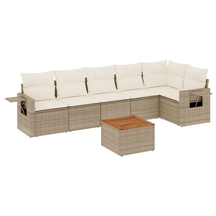 sofasæt til haven 7 dele med hynder polyrattan beige