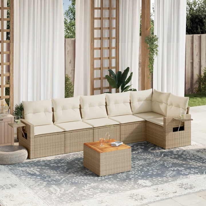 sofasæt til haven 7 dele med hynder polyrattan beige