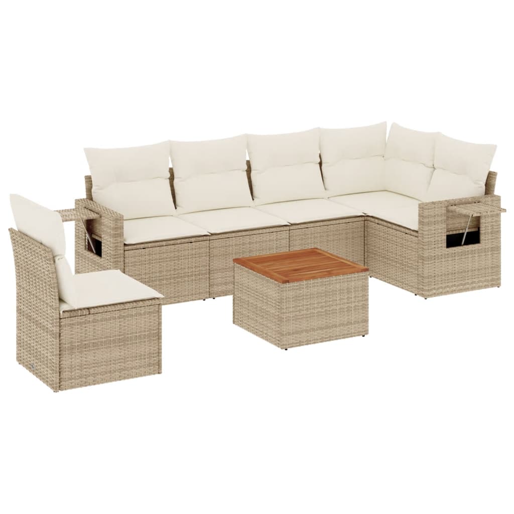 sofasæt til haven 7 dele med hynder polyrattan beige