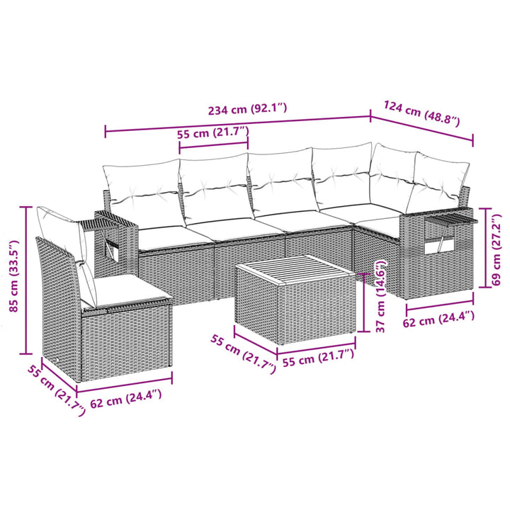 sofasæt til haven 7 dele med hynder polyrattan beige
