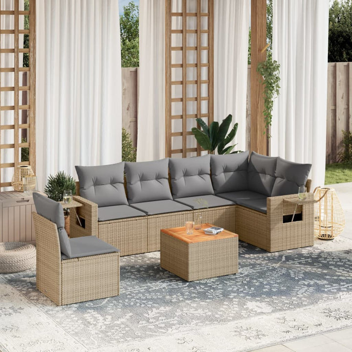havesofasæt 7 dele med hynder polyrattan beige