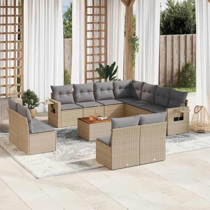 havesofasæt 12 dele med hynder polyrattan beige