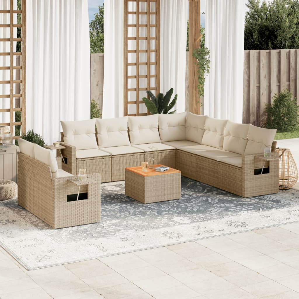 sofasæt til haven 10 dele med hynder polyrattan beige