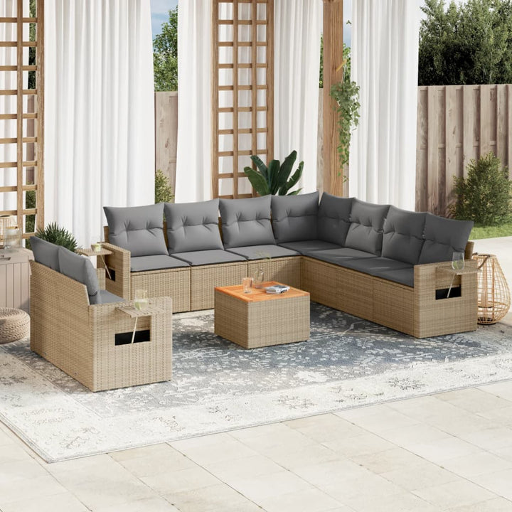 havesofasæt 10 dele med hynder polyrattan beige