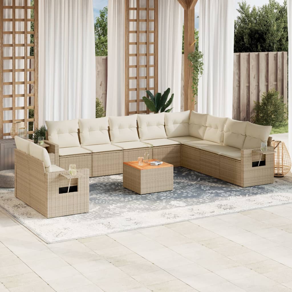 sofasæt til haven 11 dele med hynder polyrattan beige