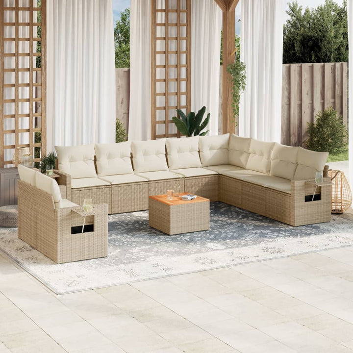 sofasæt til haven 11 dele med hynder polyrattan beige
