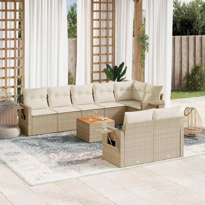 sofasæt til haven 9 dele med hynder polyrattan beige