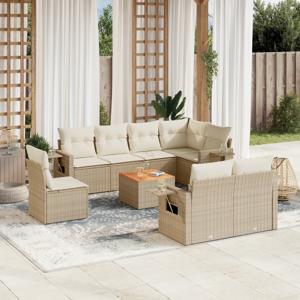 sofasæt til haven 9 dele med hynder polyrattan beige