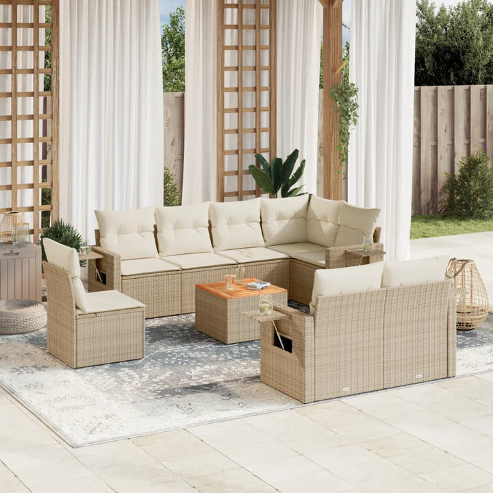 sofasæt til haven 9 dele med hynder polyrattan beige