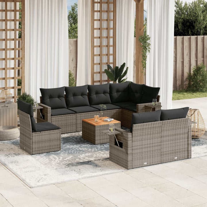 sofasæt til haven 9 dele med hynder polyrattan grå