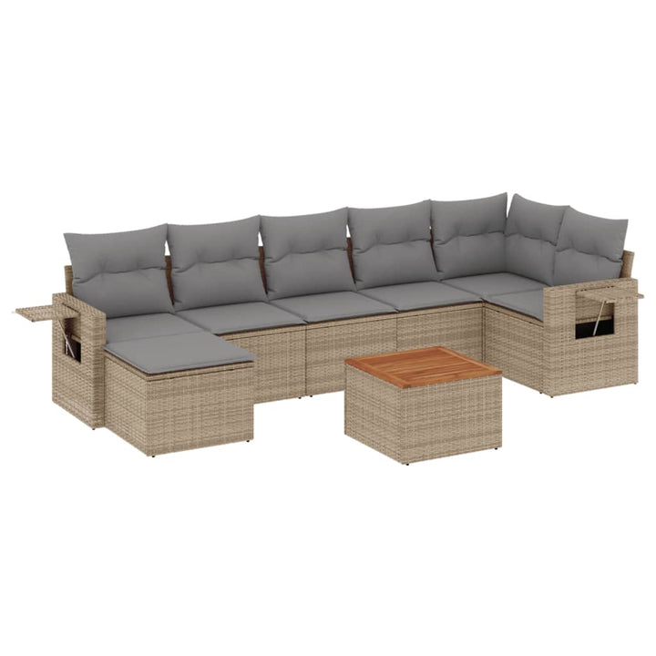 havesofasæt 8 dele med hynder polyrattan beige