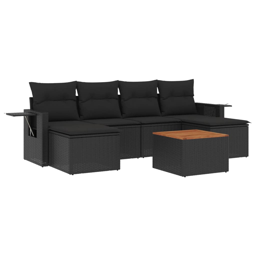 sofasæt til haven 7 dele med hynder polyrattan sort