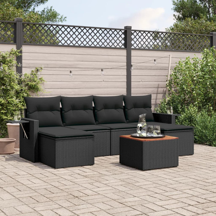 sofasæt til haven 7 dele med hynder polyrattan sort