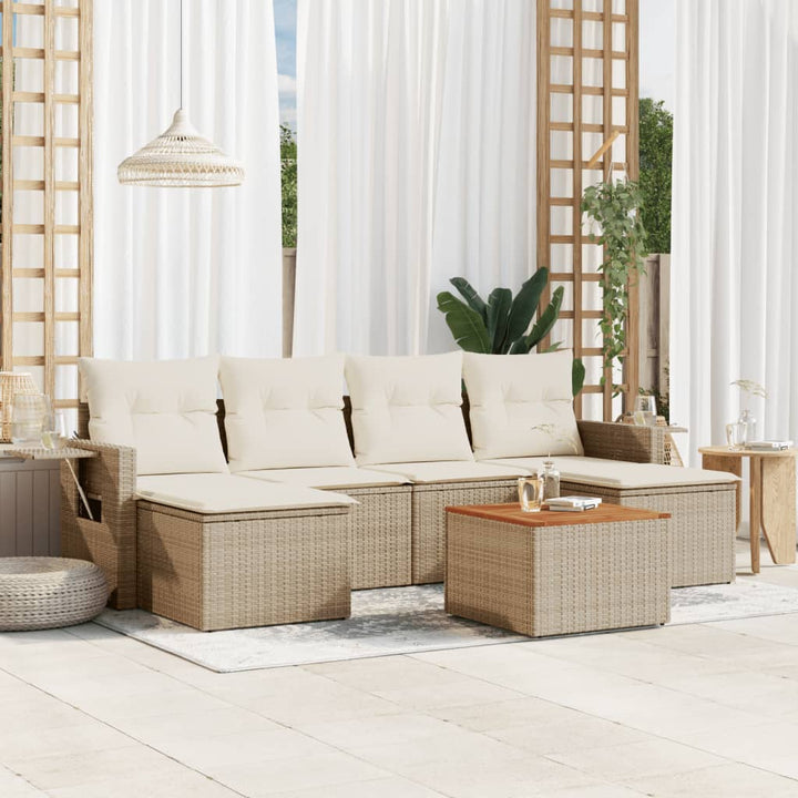 sofasæt til haven 7 dele med hynder polyrattan beige