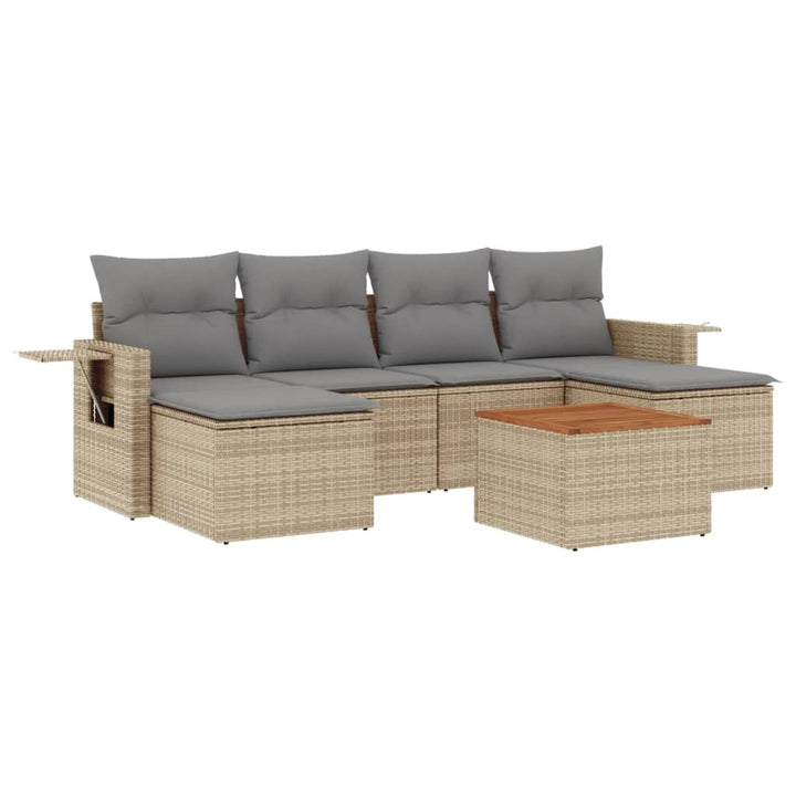 havesofasæt 7 dele med hynder polyrattan beige