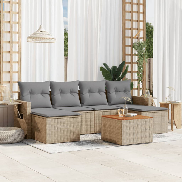 havesofasæt 7 dele med hynder polyrattan beige