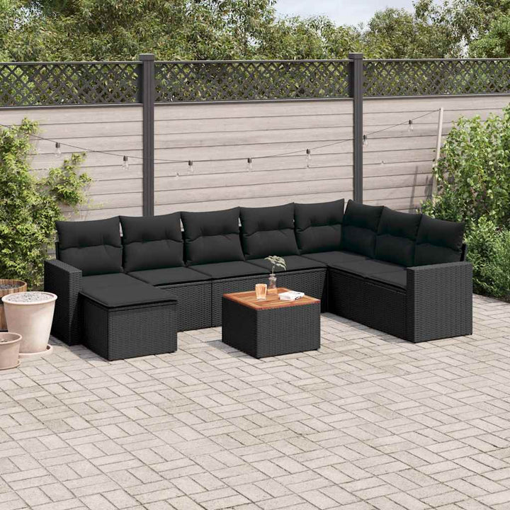 sofasæt til haven 9 dele med hynder polyrattan sort