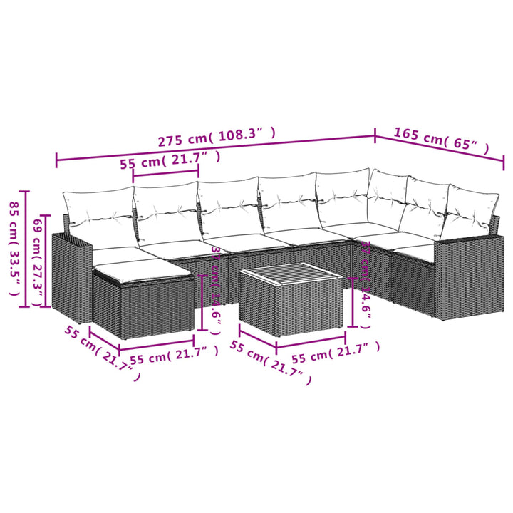 sofasæt til haven 9 dele med hynder polyrattan beige