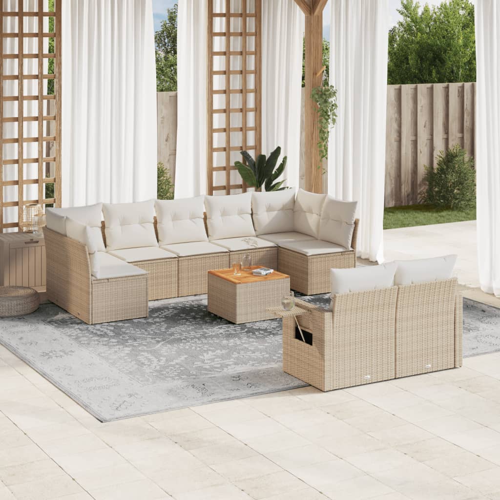 sofasæt til haven 10 dele med hynder polyrattan beige
