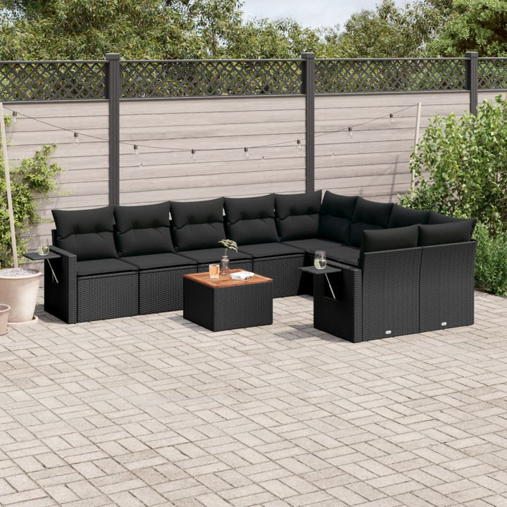 sofasæt til haven 10 dele med hynder polyrattan sort