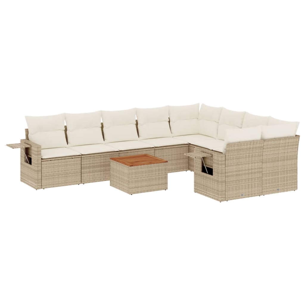 sofasæt til haven 10 dele med hynder polyrattan beige