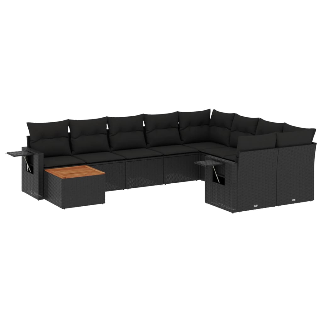 sofasæt til haven 10 dele med hynder polyrattan sort