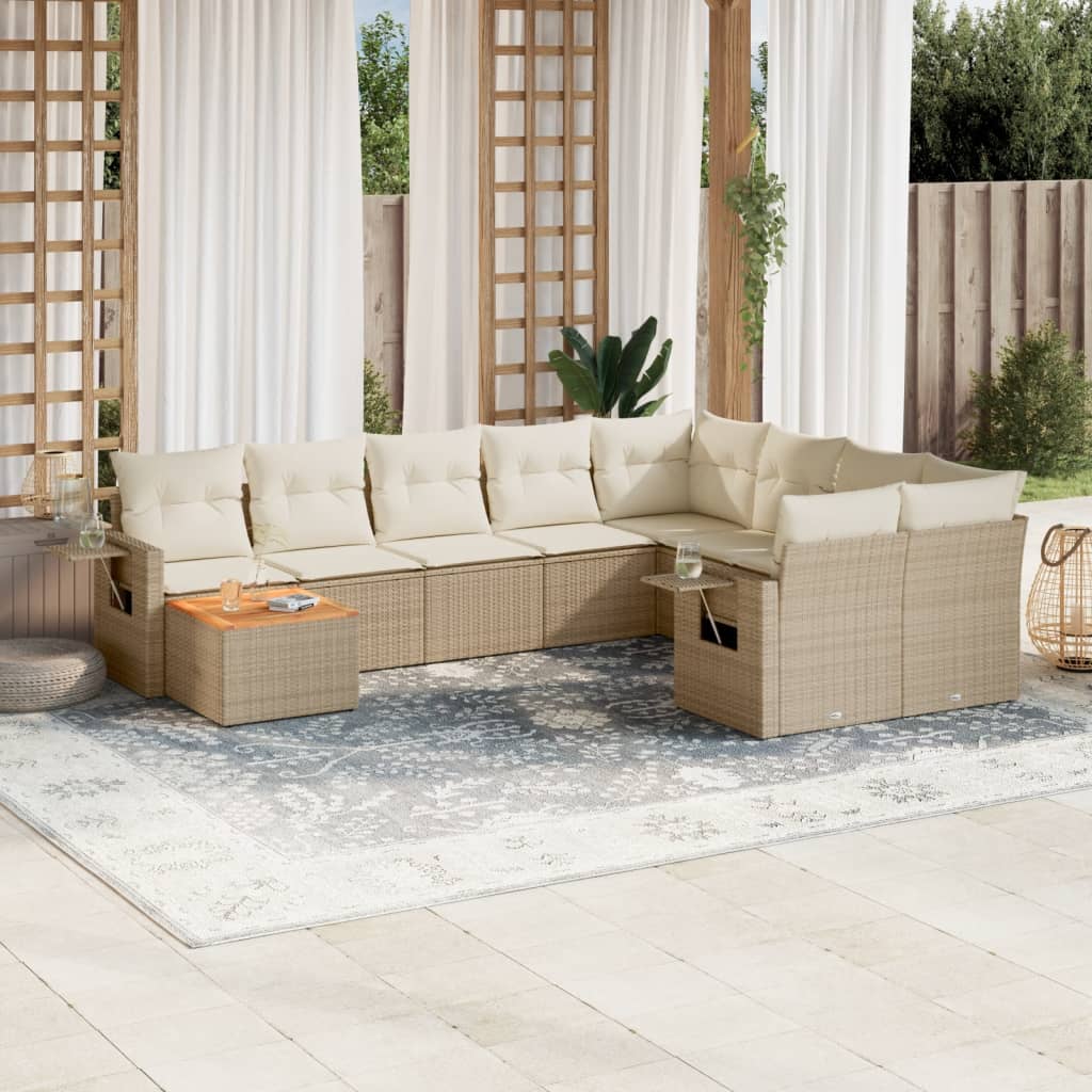 sofasæt til haven 10 dele med hynder polyrattan beige