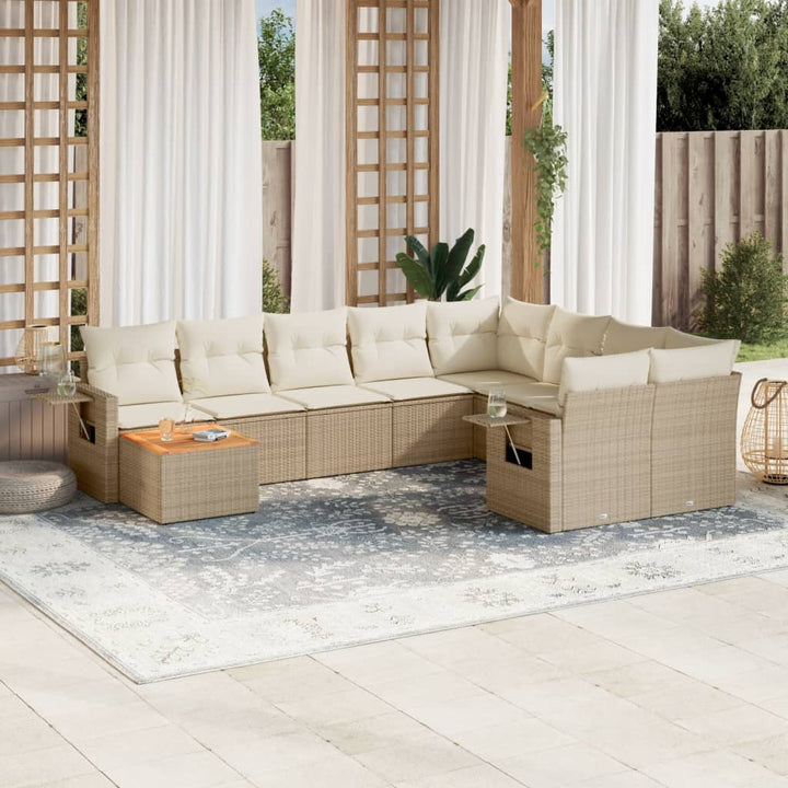 sofasæt til haven 10 dele med hynder polyrattan beige