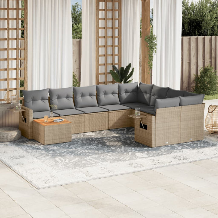 havesofasæt 10 dele med hynder polyrattan beige