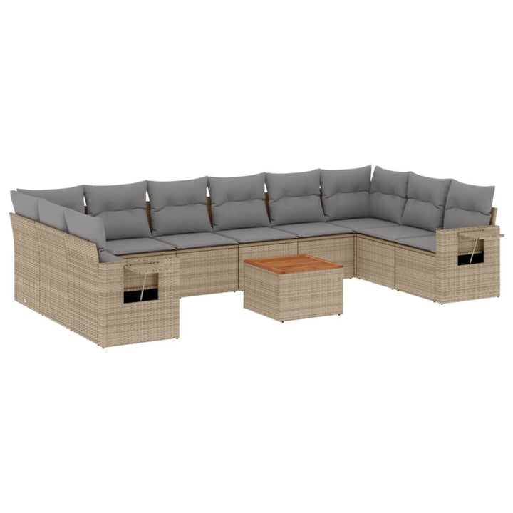 havesofasæt 11 dele med hynder polyrattan beige