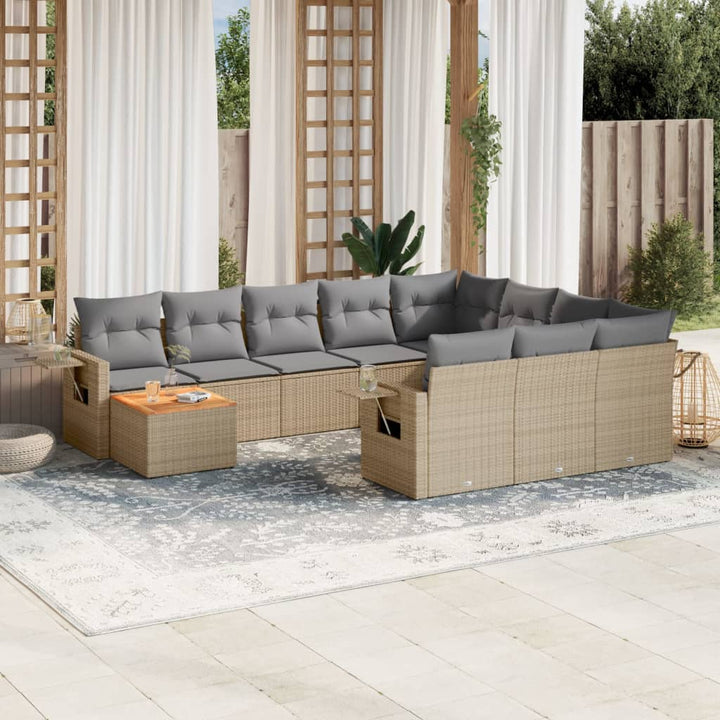 havesofasæt 11 dele med hynder polyrattan beige