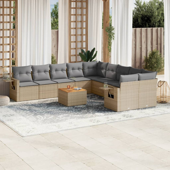 havesofasæt 11 dele med hynder polyrattan beige