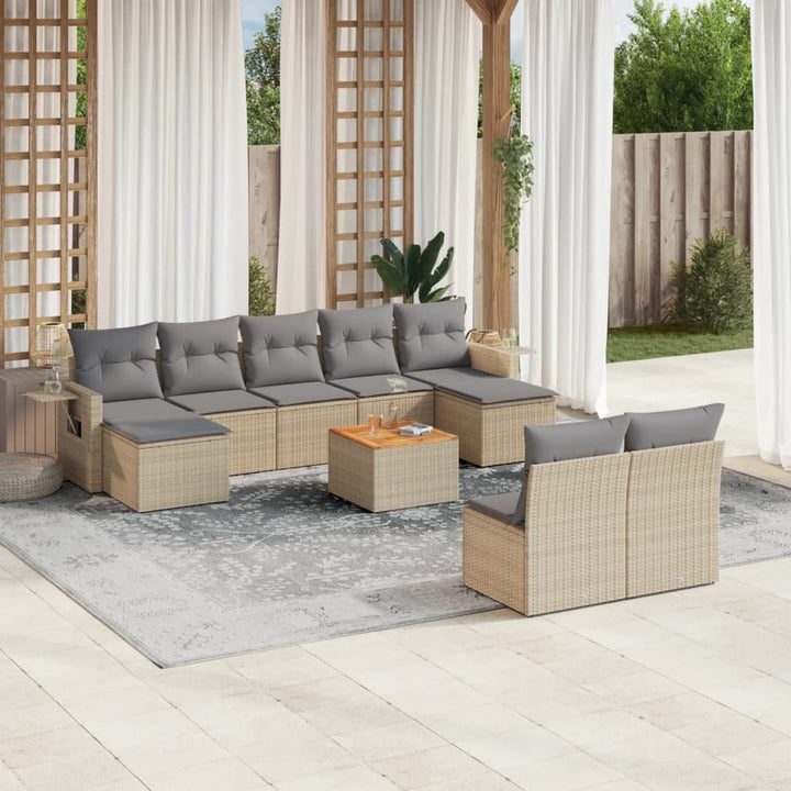 havesofasæt 10 dele med hynder polyrattan beige