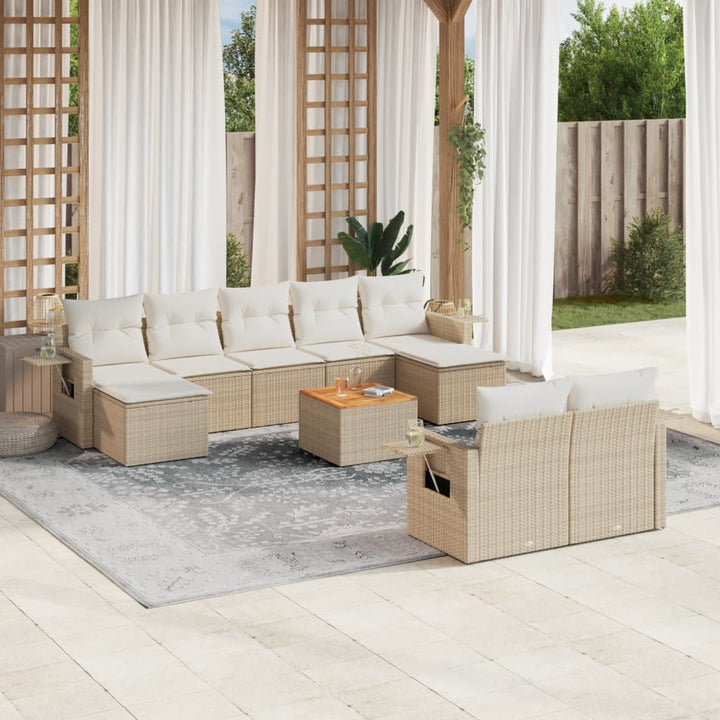 sofasæt til haven 10 dele med hynder polyrattan beige
