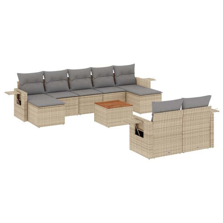 havesofasæt 10 dele med hynder polyrattan beige