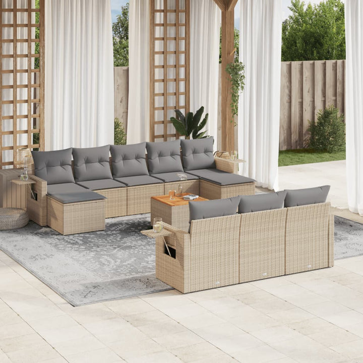 havesofasæt 11 dele med hynder polyrattan beige