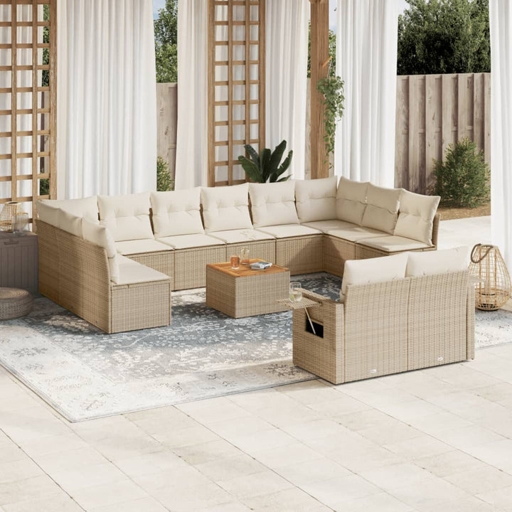 sofasæt til haven 13 dele med hynder polyrattan beige