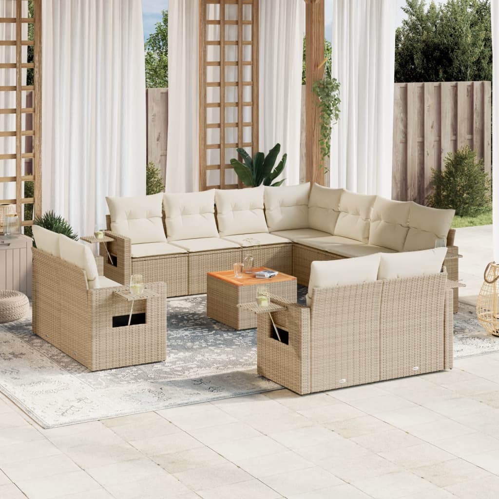 sofasæt til haven 12 dele med hynder polyrattan beige